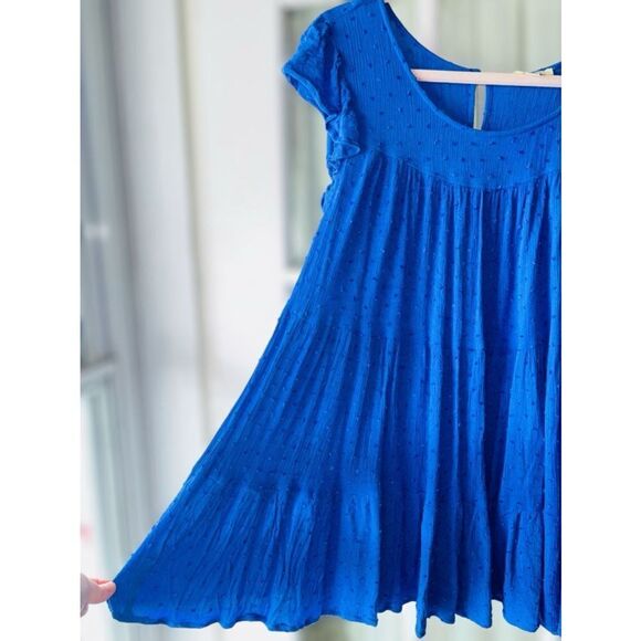Kori America Women’s Size Small Blue Tiered Mini Dress • Ruffled Cap Sleeves - Picture 2 of 10